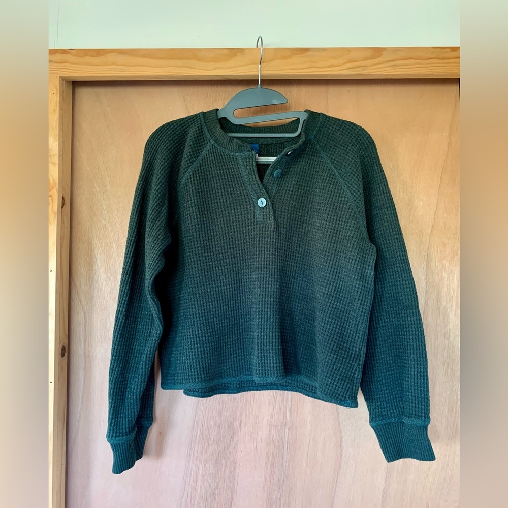 Old Navy Waffle Knit Top, Women’s Size SP | Dark Green, Soft, Long-sleeve